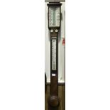 A late 19th century burr-walnut mercury stick barometer/ thermometer, by A. Carr, Belfast, 95cm