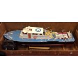 A radio controlled scale model RAF Crash Tender, 87cm long, in plywood storage box