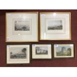 A collection of five various prints depicting scenes around the South Coast including Cams Hall,