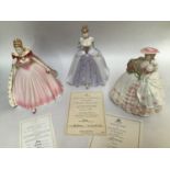Three assorted Coalport ceramic ladies comprising An Evening at the Opera, 'Sara', limited edition