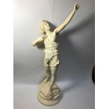 A large painted metal figure of Diana the Huntress, 67cm high (af)