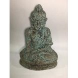 A 'bronzed' terracotta garden ornament of Buddha Shakyamuni, seated in dhyanasana, with the right
