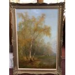 Sydney Herbert (British - 1854-1914) 'Silver Birches Autumn', signed, oil on canvas, in ornate