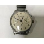 An unusual mid-20th century gents stainless steel Lemania 'Incabloc' chronograph wristwatch,