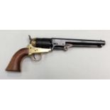 A modern replica of the Patent Navy Colt Revolver, (blank firing), with brass chassis frame, blued