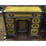 An oak and burr oak pedestal desk of small proportions, with single, long frieze drawer, above a