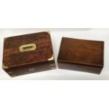 Four various boxes including a burr walnut and brass bound example with fitted and lined interior,