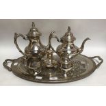 An Oneida four-piece silver-plated tea and coffee set, together with an oval two-handled tray,