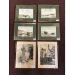 Bill Cheeseman (1924-2011), local artist, four scenes of boats at low tide, watercolours, mounted,