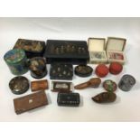 A quantity of Oriental items including reverse painted bottles, lacquered boxes, cinnabar pots,