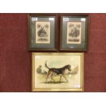 Watercolour study of a dog on card laid to paper, with country landscape background, signed Frank