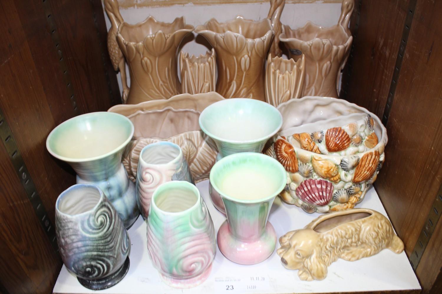 SECTION 23. A large quantity of Sylvac including bark effect stork jugs shape no. 1960, vases, shell