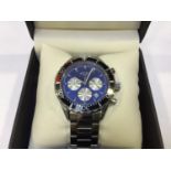 A gents stainless steel Rotary Chronospeed, the blue dial with batons denoting hours, date