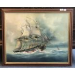 P.J. Wintrip (20th C), HMS Warrior under sail and steam, oil on canvas, signed, 60x75cm, framed