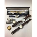 A quantity of watches and watch parts including a gent's Omega Seamaster watch with gold face and