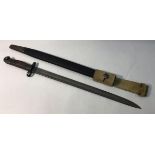 A WW1 British Pattern 1907 Bayonet with leather scabbard and canvas frog for a Lee-Enfield Rifle No1