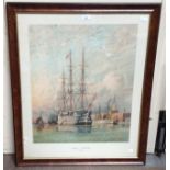 W.E. Atkins. HMS Victory in Portsmouth Harbour, colour lithographic print, published by Virtue and