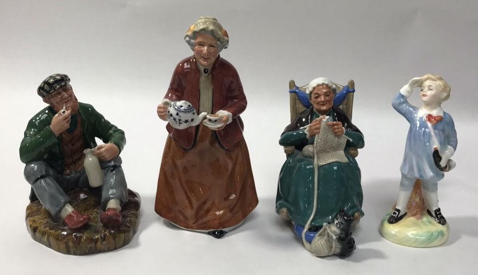 Four assorted Royal Doulton figures comprising 'Teatime HN2255', 'Little Boy Blue HN2062' 'The