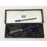 A Montblanc Noblesse Oblige rollerball pen, in blue and gold, with additional ink, original box