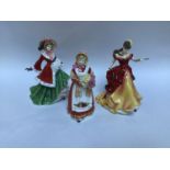 Three assorted Royal Doulton ceramic figural ladies comprising 'Old Country Roses HN3692', '