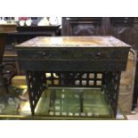 A 19th century Chinese carved hardwood desk, with two frieze drawers and trellis supports, the whole