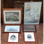 Various maritime prints comprising, Shipping in Spithead, after JWM Turner, HM Brig Rapid, in oak