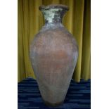 A very large Grecian 'style' terracotta urn/jug of baluster form, with two pairs of pierced finger