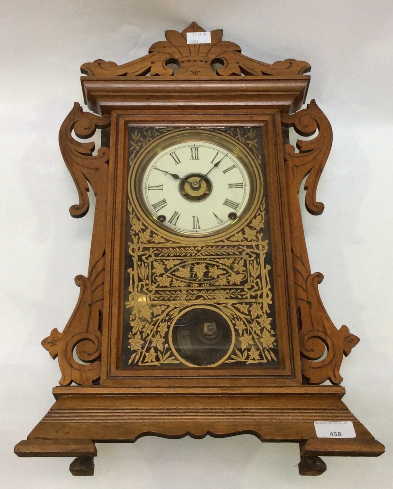 A late 19th century American clock by the Seth Thomas Clock Company, Connecticut, the enamel dial