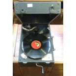 A Decca 120 portable gramophone, in black rexine covered case, 42cm