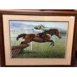 Susan L Crawford (20th century) 'Istabraq Champion Hurdler' signed, colour print, mounted, glazed