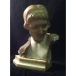 A marble sculptural bust, modelled as a young 1920's/30's girl with short haircut, raised on