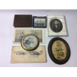 A copper printer's block of HMS Warrior, 2x stereoscope slides of HMS Victory and Gosport Ferry,