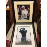 Two sporting photographs, one depicting Tiger Woods, the other Roger Federer, both baring