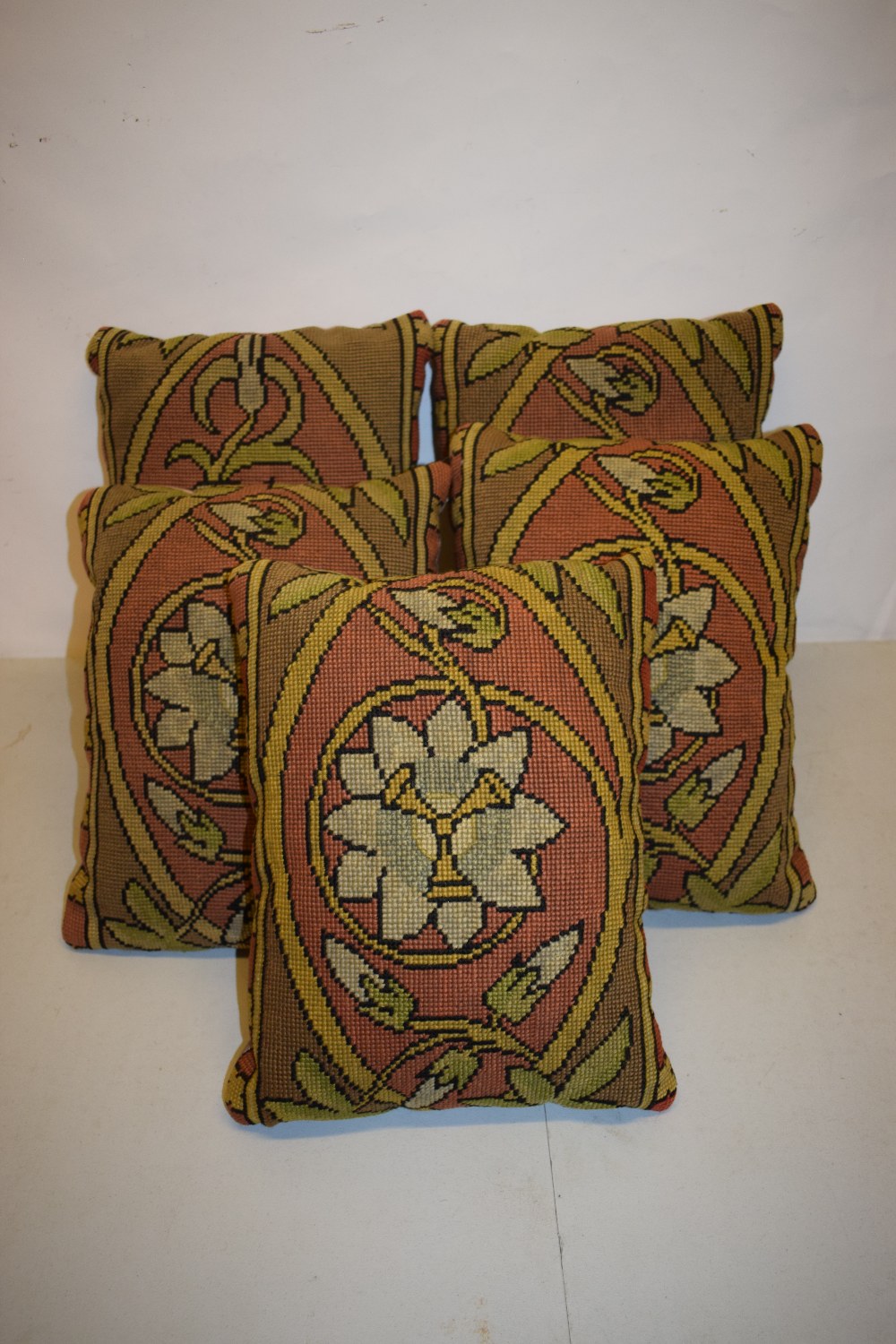 Five needlework cushions each worked with a flowerhead, each 15in. X 12in. 38cm. X 30cm. With - Image 3 of 5