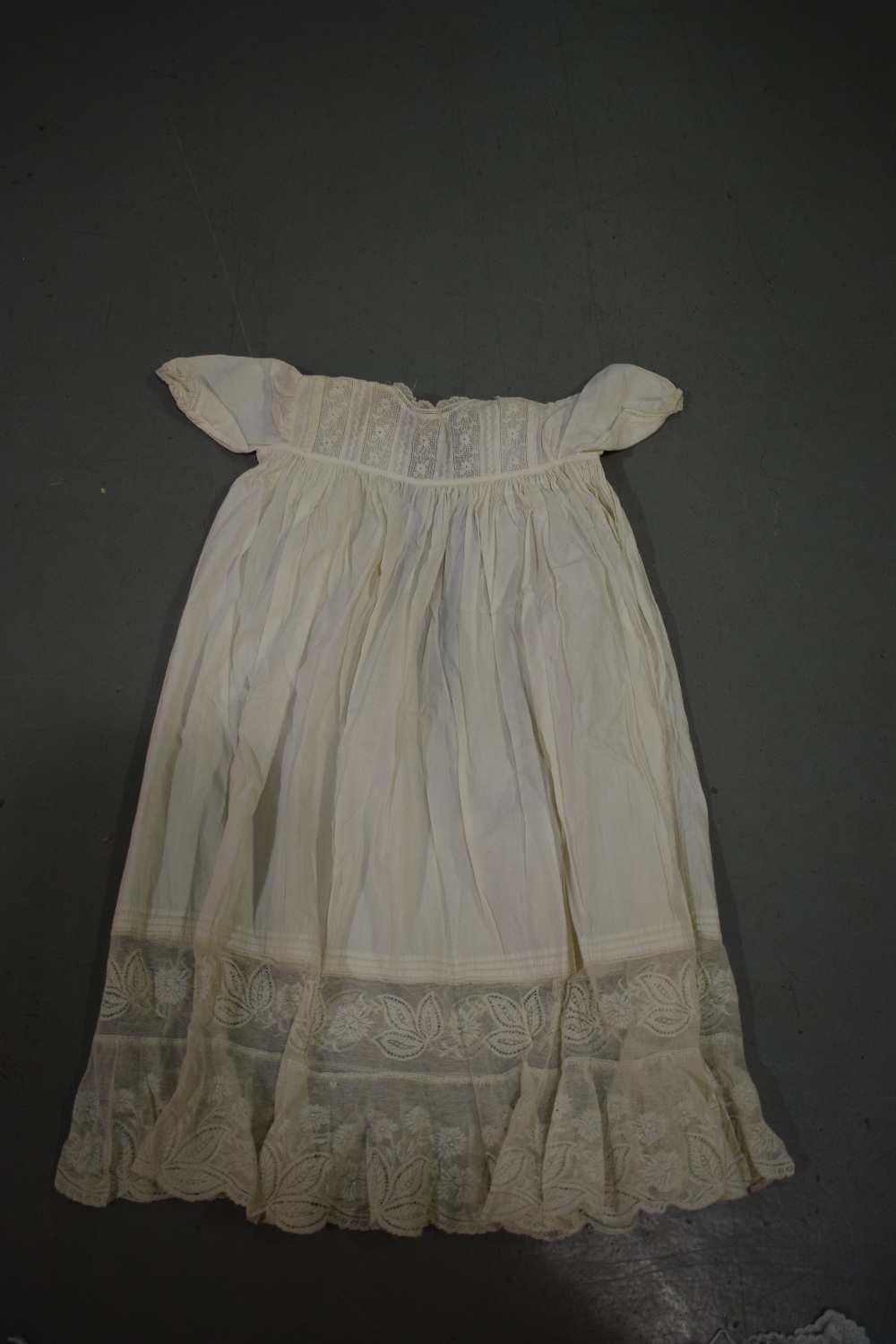 Two fine white cotton christening gowns, one with white embroidered panelled skirt; the other with - Image 6 of 8