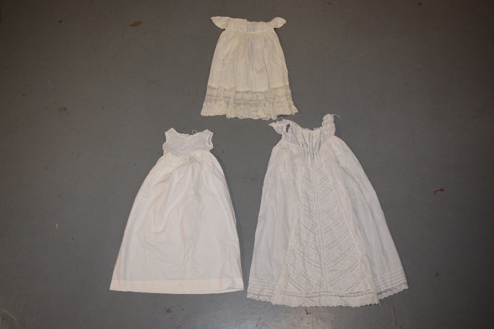 Two fine white cotton christening gowns, one with white embroidered panelled skirt; the other with - Image 2 of 8