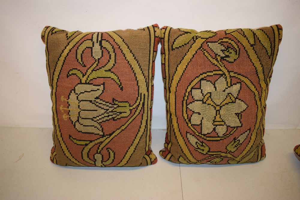 Five needlework cushions each worked with a flowerhead, each 15in. X 12in. 38cm. X 30cm. With - Image 4 of 5