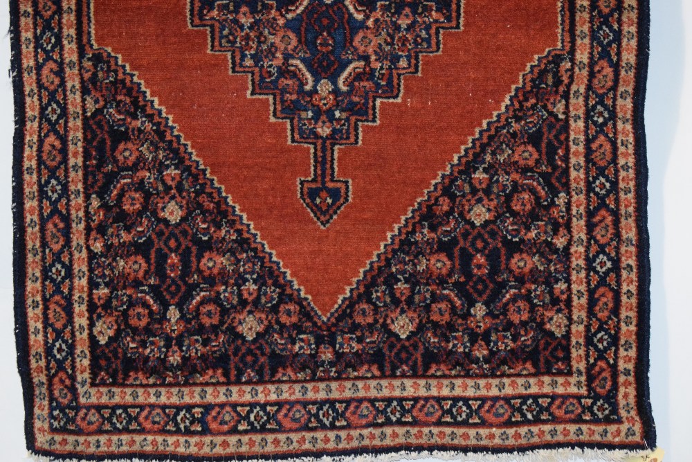 Senneh mat, north west Persia, circa 1930s, 3ft. 2in. X 2ft. 3in. 0.97m. X 0.69m. Slight loss to - Image 4 of 5