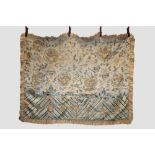 Chinese silk embroidered bed cover, early 20th century, 53in. X 68in. 135cxnm. X 173cm. Ivory silk