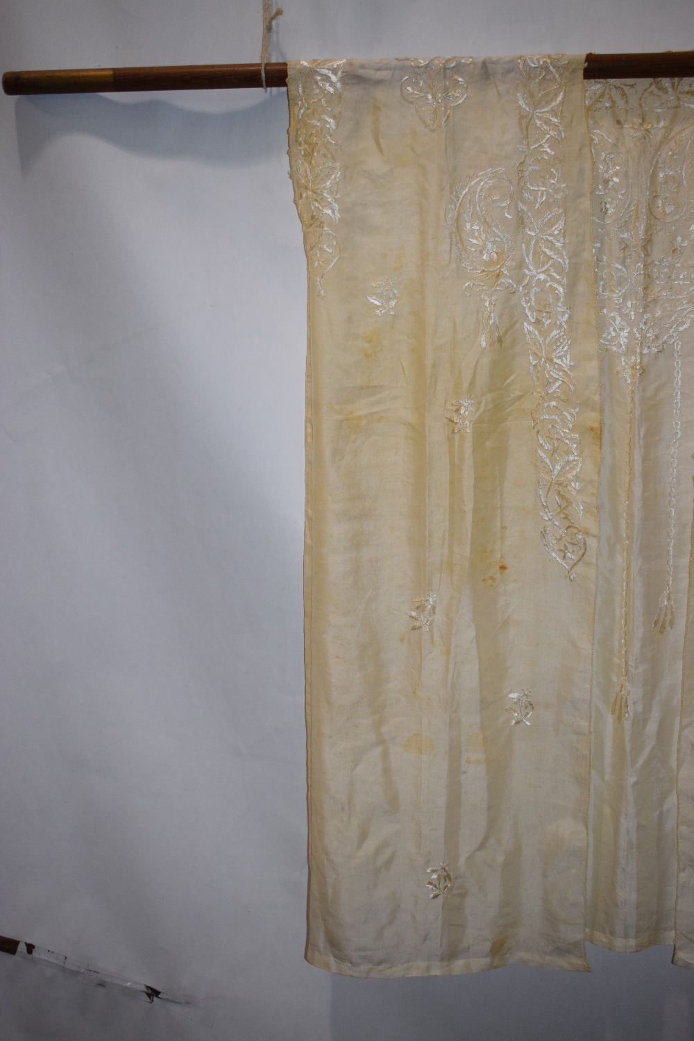 Middle Eastern cream silk Abba, first half 20th century, embroidered in cream floss silk, unlined. - Image 3 of 20