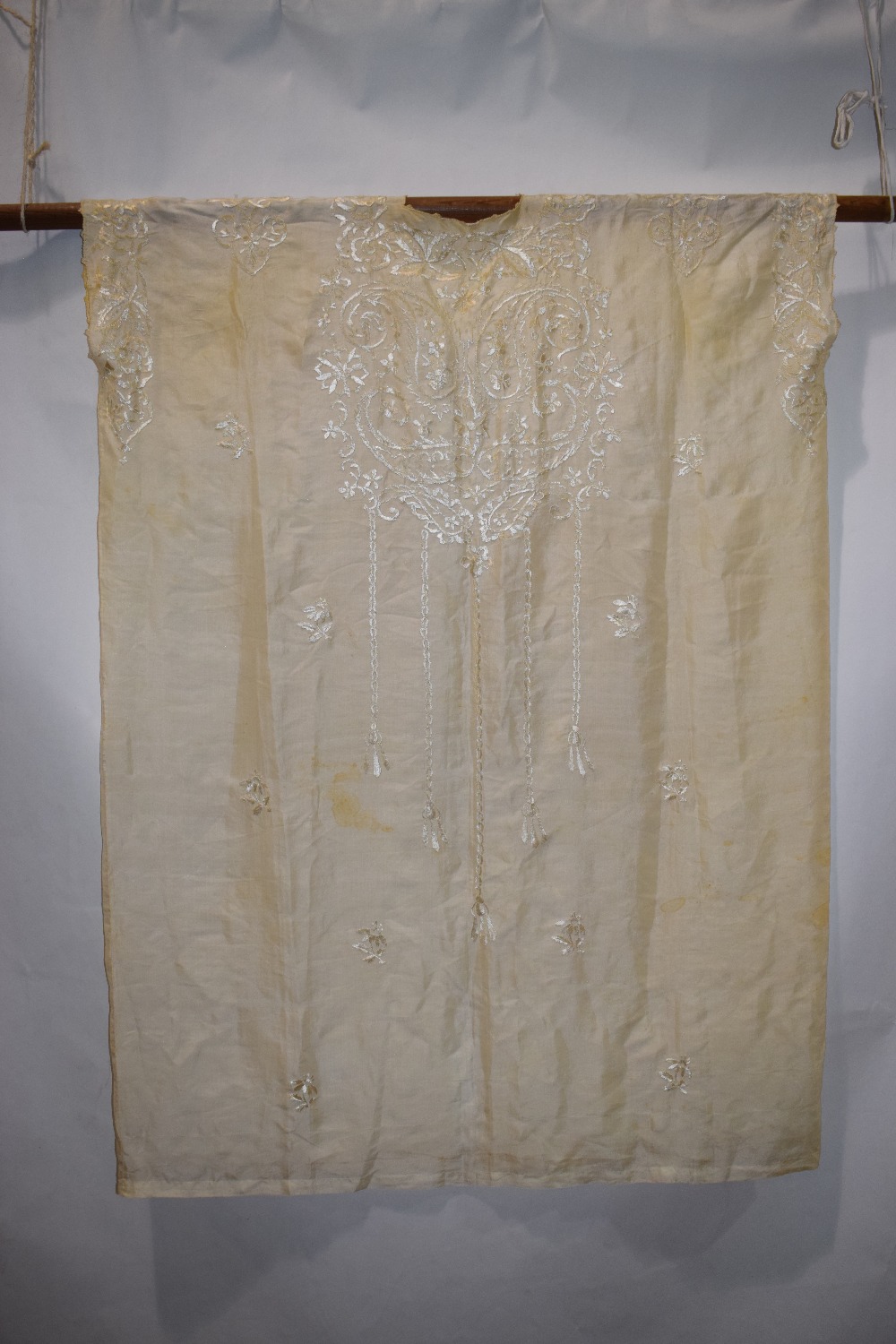 Middle Eastern cream silk Abba, first half 20th century, embroidered in cream floss silk, unlined. - Image 10 of 20