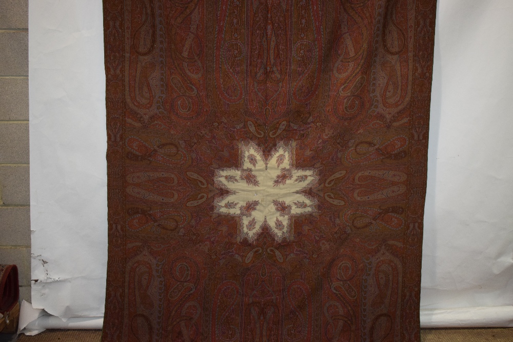 'Paisley' long wool carriage shawl with small cream centre medallion surrounded by complex elongated - Image 3 of 8