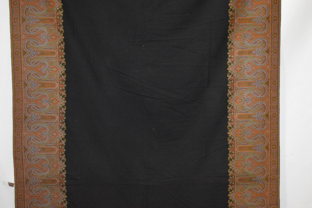 French long wool carriage shawl, late 19th century, 133in. X 62in. 338cm. X 158cm. Plain black - Image 3 of 7