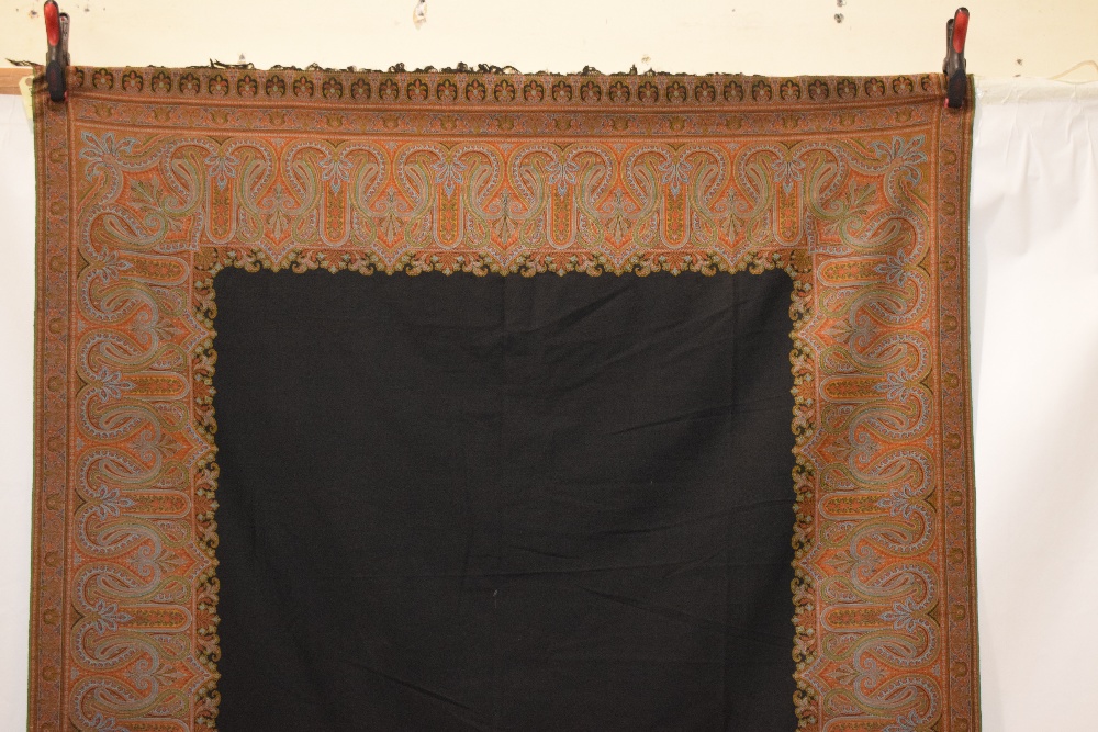 French long wool carriage shawl, late 19th century, 133in. X 62in. 338cm. X 158cm. Plain black - Image 2 of 7