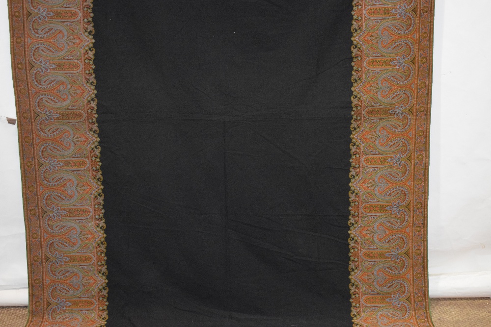 French long wool carriage shawl, late 19th century, 133in. X 62in. 338cm. X 158cm. Plain black - Image 4 of 7