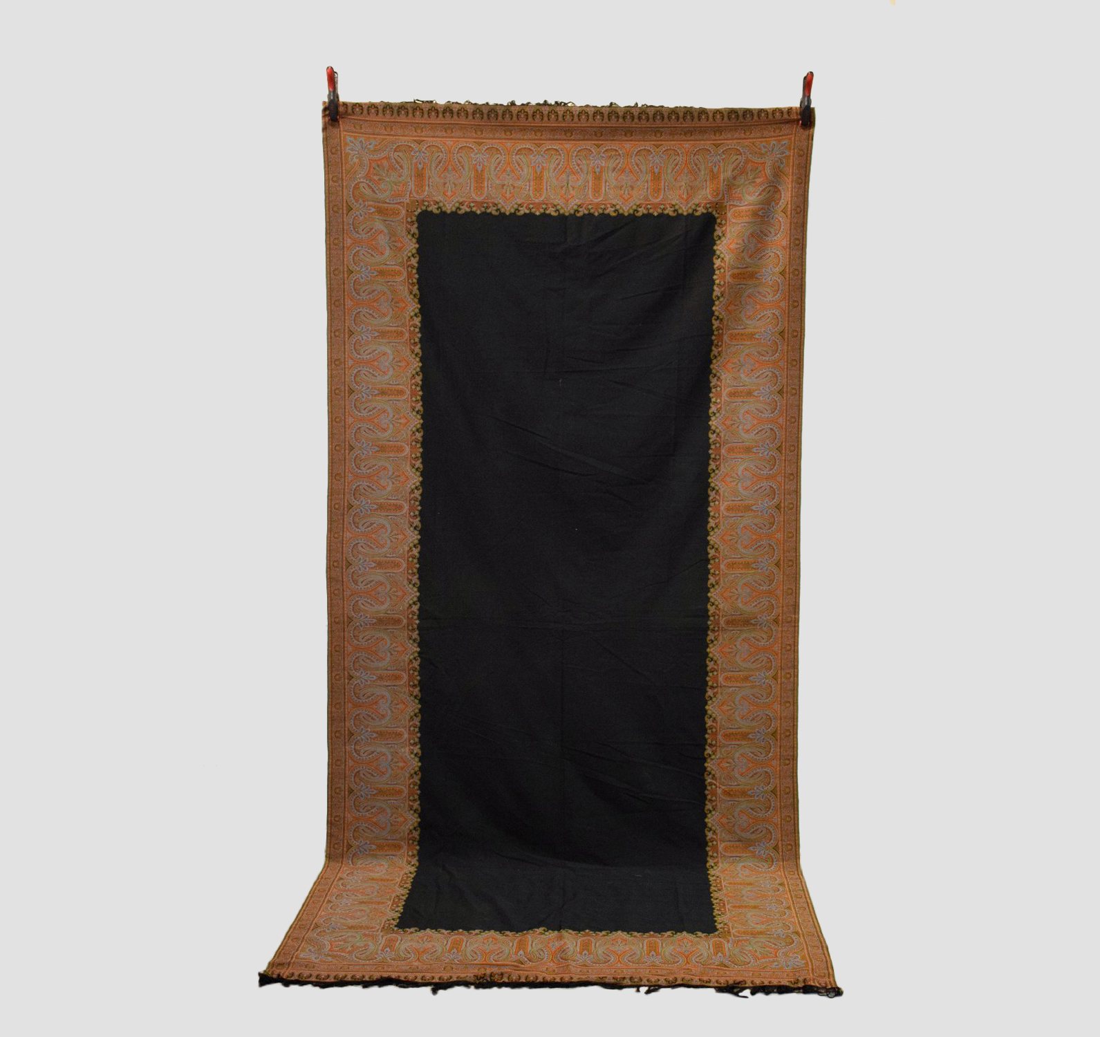 French long wool carriage shawl, late 19th century, 133in. X 62in. 338cm. X 158cm. Plain black
