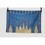 Syrian pale blue silk and gold coloured metal woven head scarf (hatti), circa 1910, 44in. X 28in.