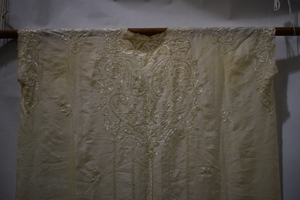Middle Eastern cream silk Abba, first half 20th century, embroidered in cream floss silk, unlined. - Image 12 of 20