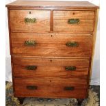 An Eastern nineteenth century padouk travelling chest, of two short and three long drawers with