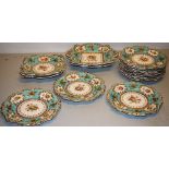 A William IV/early Victorian Coalport porcelain dessert service, the centres painted flowers sky